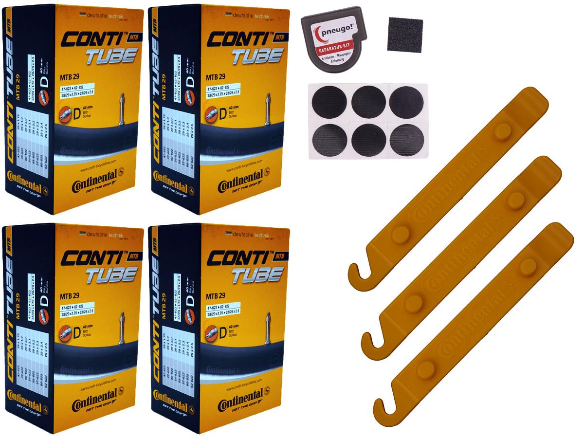 4x Fahrradschlauch Continental MTB 29 29 Zoll 47-622/62-622 Dunlop-Ventil 40mm +3x Conti Reifenheber +pneugo! Reparatur-Kit