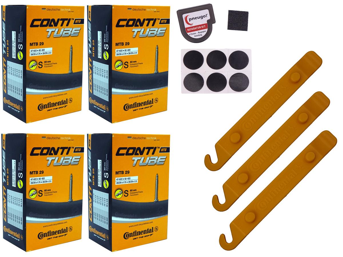 4x Fahrradschlauch Continental MTB29 28+29 Zoll 47-622/62-622 Sclaverand-Ventil 60mm +3x Conti Reifenheber +pneugo! Reparatur-Kit