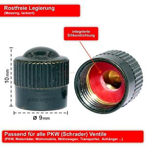 20 x Ventilkappen Messing schwarz lackiert, Gasdicht mit Dichtung